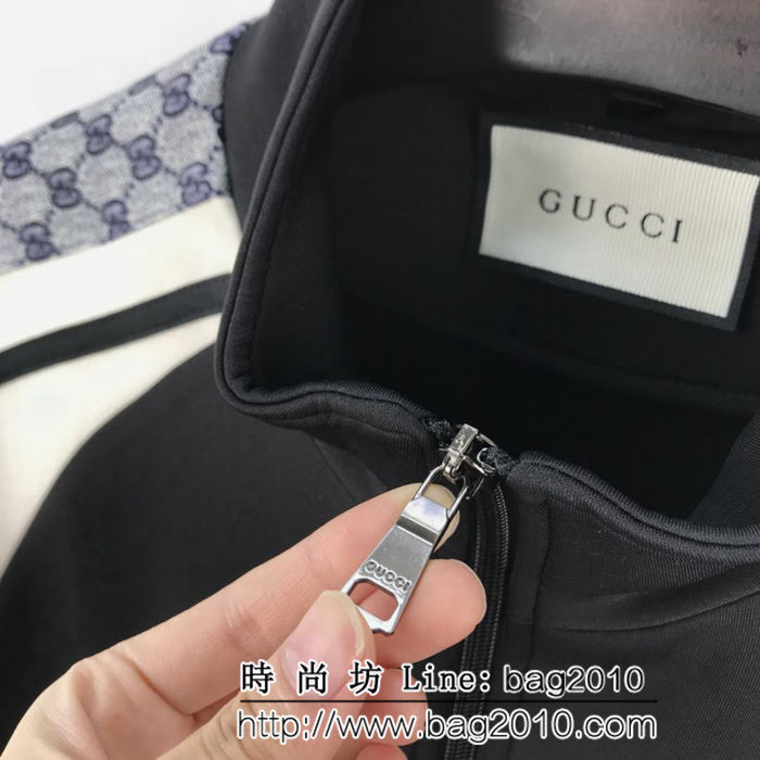 GUCCI古馳 19SS GG jersey 黑拼米 側邊老花logo 夾克套裝 純棉面料 側邊數碼老花logo印花貼布拼接 高版本男女同款 ydi2516